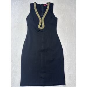 Mujer Moderna Black Embellished Dress Gold Beaded Neckline M Sleeveless Cocktail